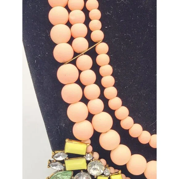 David Aubrey Statement Crystal Beaded Pastel Necklace Peach Green Yellow Boho - Picture 2 of 10
